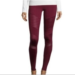 Alo Yoga High-Waist Moto Legging Dark Plum Burgundy Quilted Mesh Women Medium